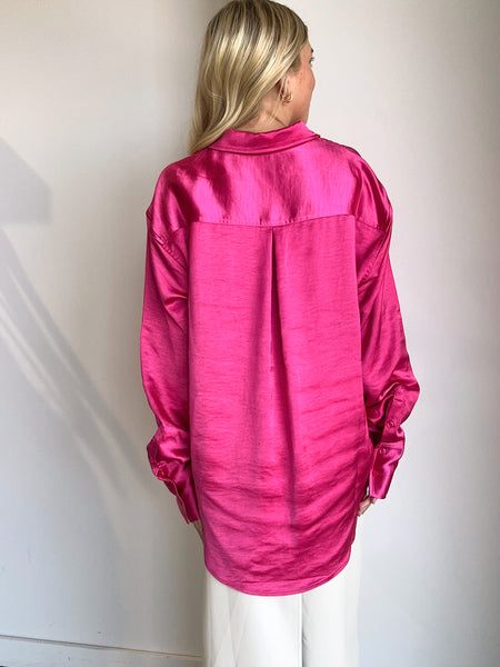 Washed Satin Weekend Shirt in Love Potion