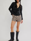 Now or Never Printed Denim Shorts in Brown Sugar Combo