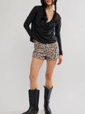 Now or Never Printed Denim Shorts in Brown Sugar Combo