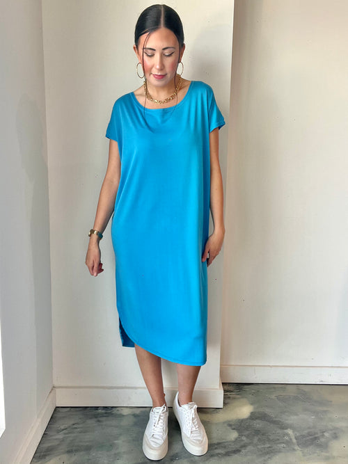 Throw & Go Midi Dress in Blue