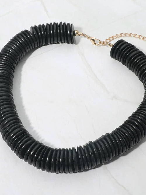 Wooden Disc Necklace in Black