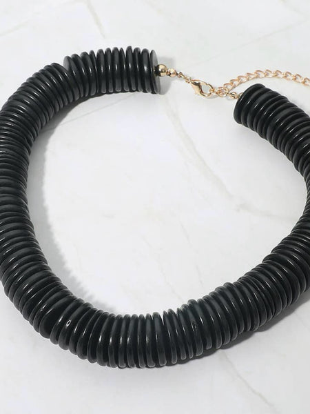Wooden Disc Necklace in Black