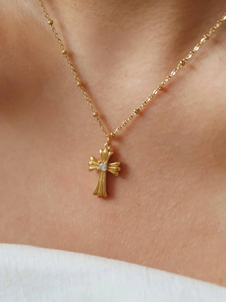 Lourdes CZ Cross Necklace