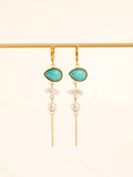 Libertine Stone Pearl Drop Earrings in Turquoise