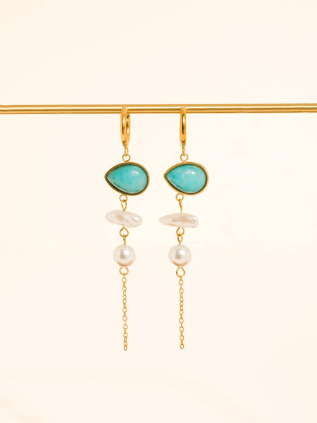 Libertine Stone Pearl Drop Earrings in Turquoise