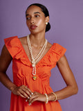 Puffed Heart Pearl Lariat Necklace in Pearl