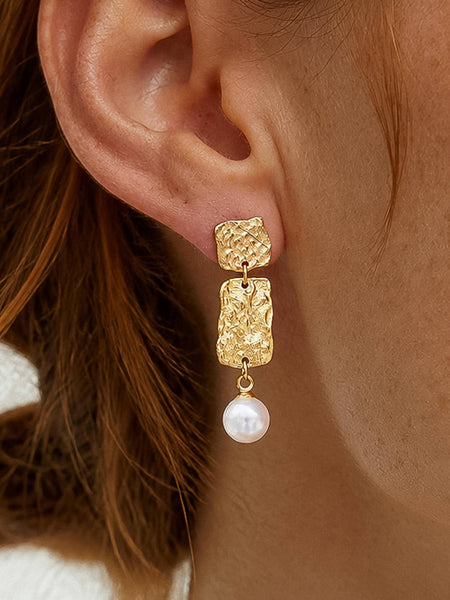 Amabel Hammered Pearl Drop Earrings