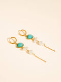 Libertine Stone Pearl Drop Earrings in Turquoise