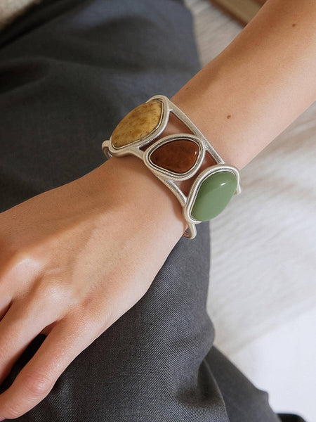Auburn Stone Cuff Bracelet in Silver
