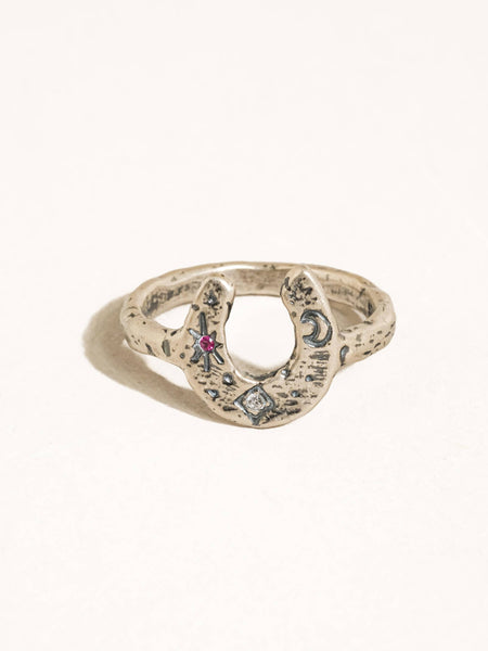 Sparrow Celestial Horseshoe Ring in Silver