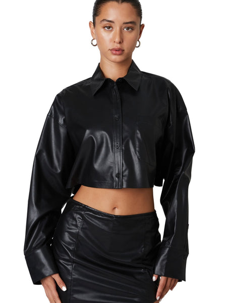 Austin Faux Leather Shirt in Black
