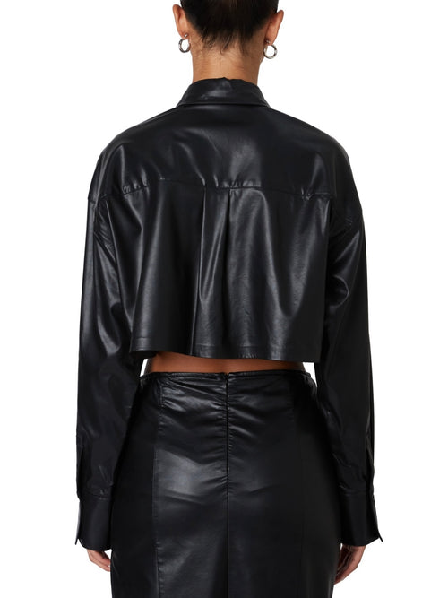 Austin Faux Leather Shirt in Black