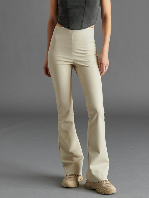 Citrine Faux Leather Pant in Bone