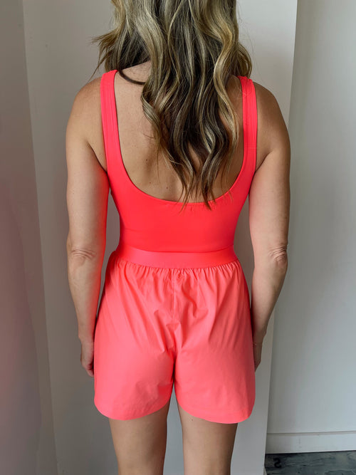 Coated Poplin Shorts in Fiery Coral