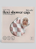 Satin Lined Flexi Shower Cap in Terracotta Checker