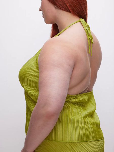 Always Fits Plisse Halter Tank in Chartreuse