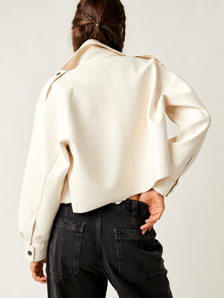 Alexis Vegan Leather Jacket in Ivory
