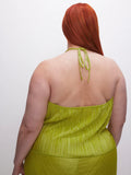Always Fits Plisse Halter Tank in Chartreuse