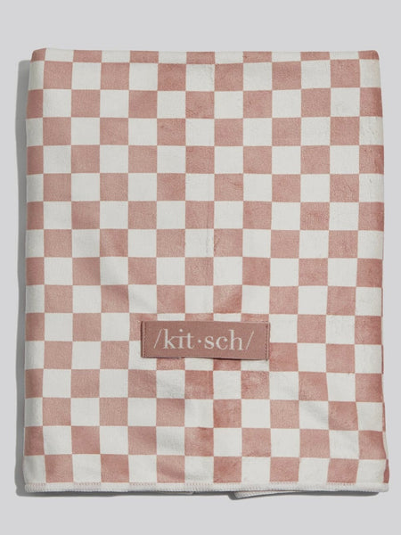 Extra Large Quick Dry Hair Towel Wrap in Terracotta Checker