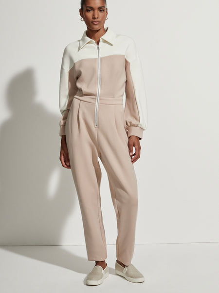 Isy Zip Front Jumpsuit in Light Taupe Mix