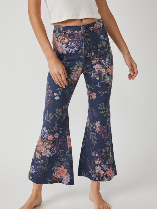 Youthquake Printed Crop Flare Jean in Navy Combo
