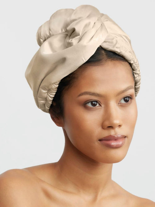 Satin Wrapped Hair Towel in Champagne