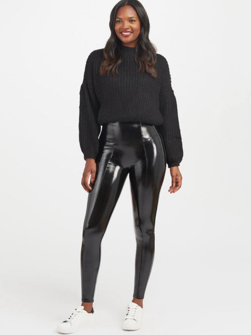 Faux Patent Leather Leggings in Black