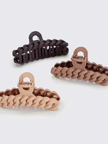 Eco-Friendly Chain Claw Clip 3pc Set in Neutral