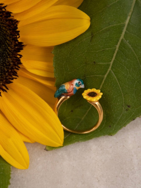 Bee Eater Bird & Sunflower Face to Face Ring