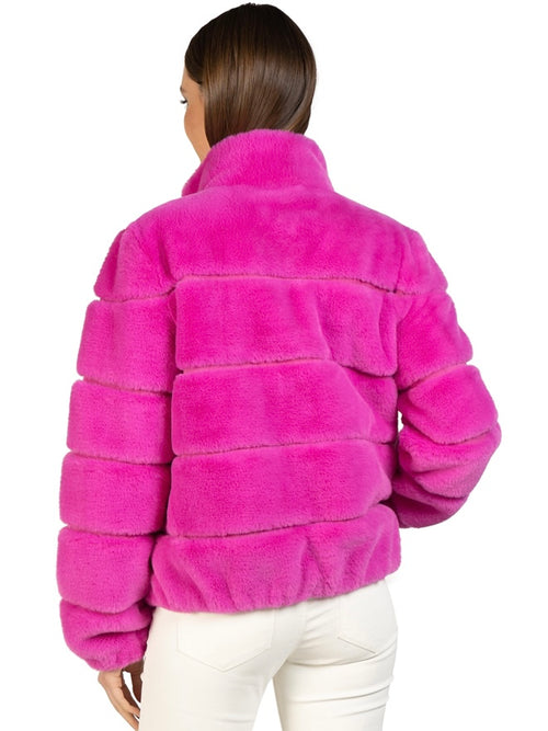 Alex Faux Fur Jacket in Hot Pink