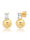 Emerald Cut CZ & Gold Ball Stud