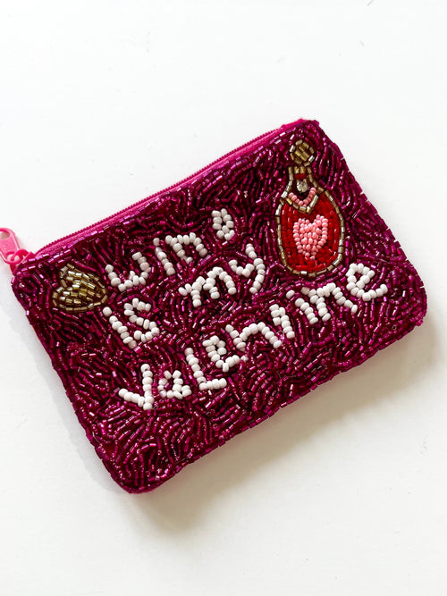 Wine Is My Valentine Beaded Coin Pouch