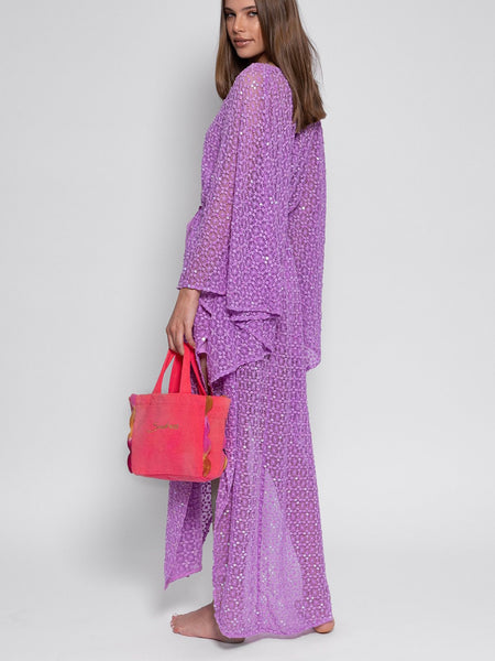Helene Caftan in Crochet Sequins Lavender