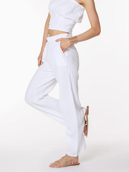Paper Bag Waist Wide Leg Pant in White