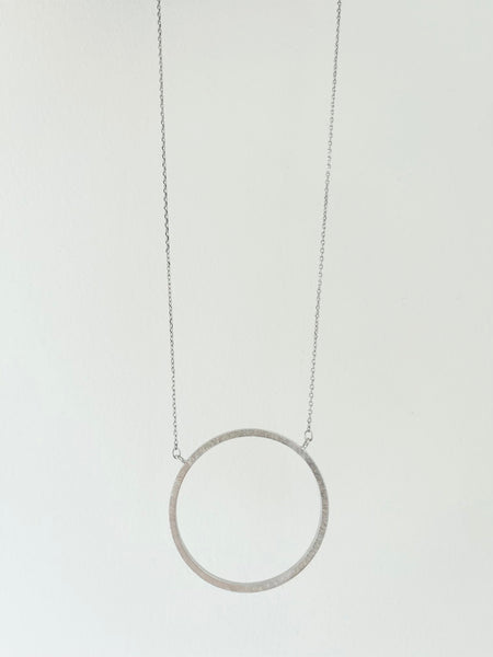 Brushed Circle Necklace in Silver