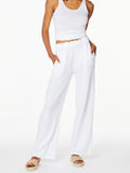 Paper Bag Waist Wide Leg Pant in White