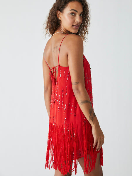 Crystal Clear Mini Dress in Fiery Red