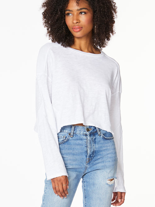Drop Shoulder Pullover Top in White