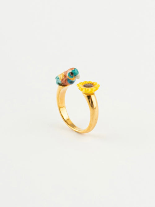 Bee Eater Bird & Sunflower Face to Face Ring