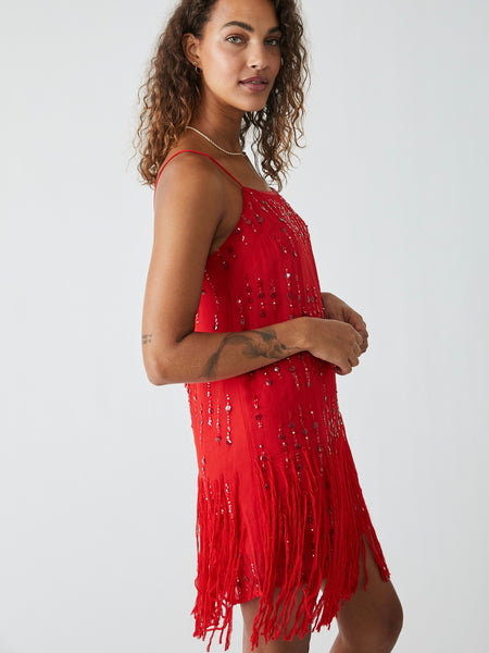 Crystal Clear Mini Dress in Fiery Red