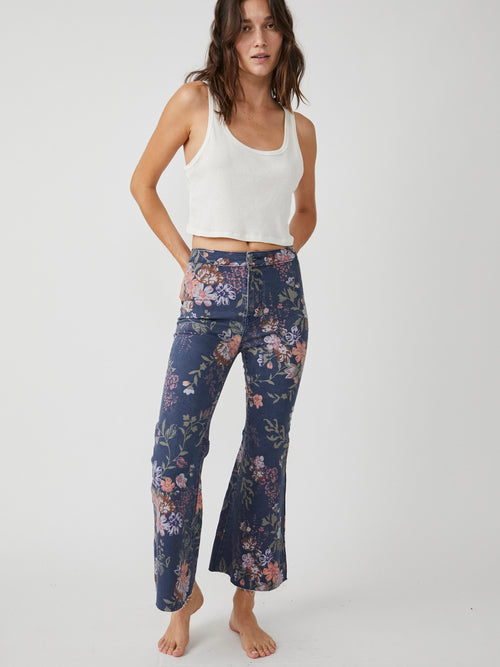 Youthquake Printed Crop Flare Jean in Navy Combo